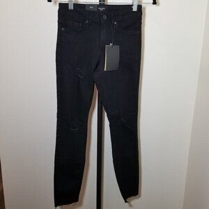 Vero Moda Tanya Womens XS Black Mid Rise Skinny Jeans Distressed Raw Hem NWT‎